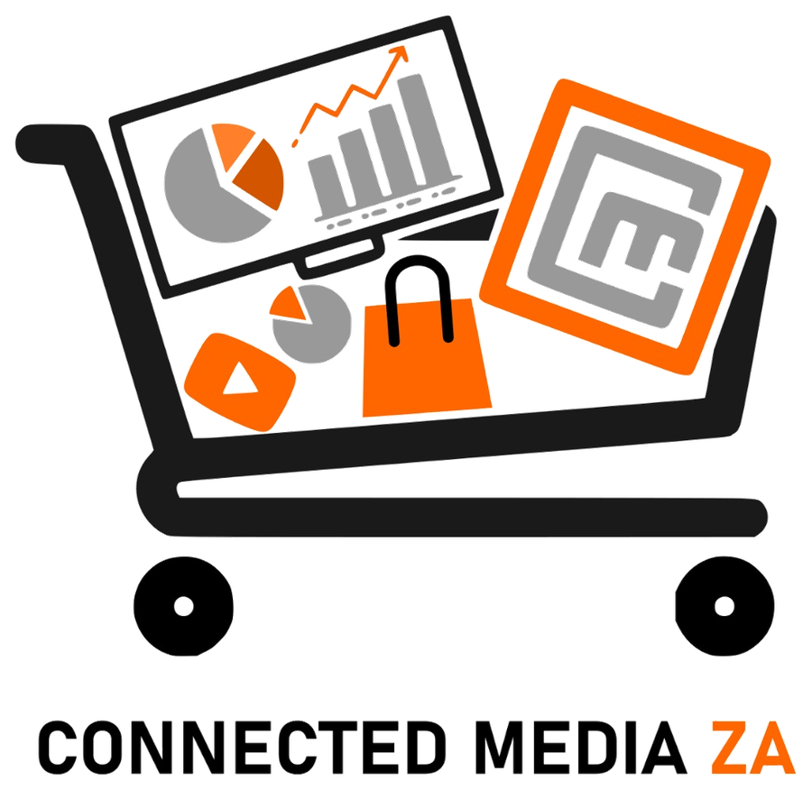 Connected Media ZA logo — a shopping cart carrying a dashboard, sales chart, shopping bag and scan icon